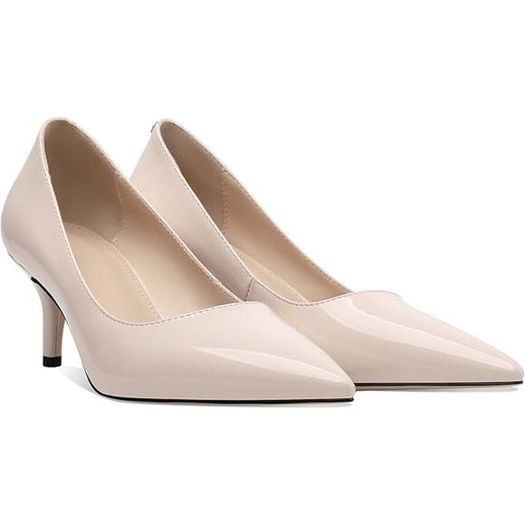 New CosyFever Women Size 7.5W Wide Tan 2.6" Heel Pointed Toe Slide On Pump Shoes - Picture 5 of 6